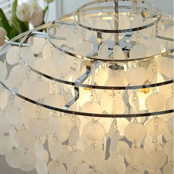 Tiered Oceanic Shell Disc Pendant with LED Illumination – Cascading Statement Fixture for High Ceilings | Thomler