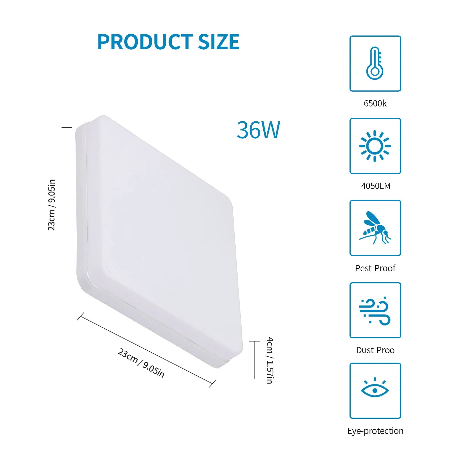 Ceiling Light ABS 48W Cool White Bathroom Kitchen Hallway Square LED Flush Mount Damp Area Lighting 5400LM | Thomler