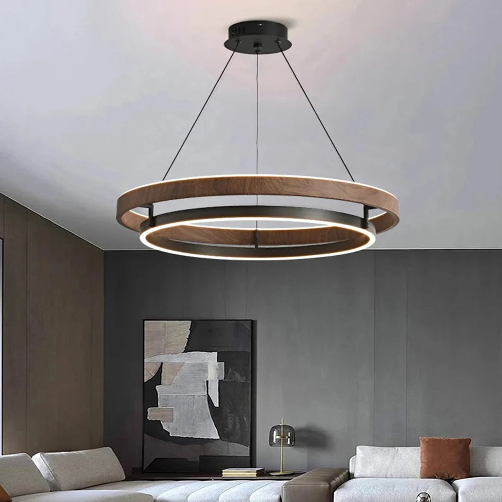 Modern Ring Overhead Lighting with Wood-Grain Metal Frame for Living & Dining Rooms | Thomler