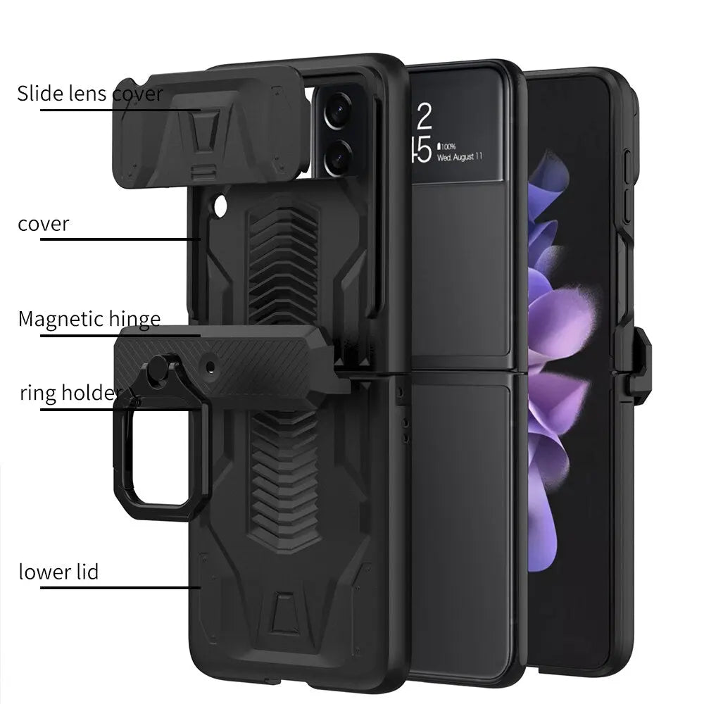 Foldable Phone Protective Cover with Magnetic Kickstand Ring for Samsung Galaxy Z Flip 4 & Z Flip 3 – Dual-Layer Shockproof Design | Thomler