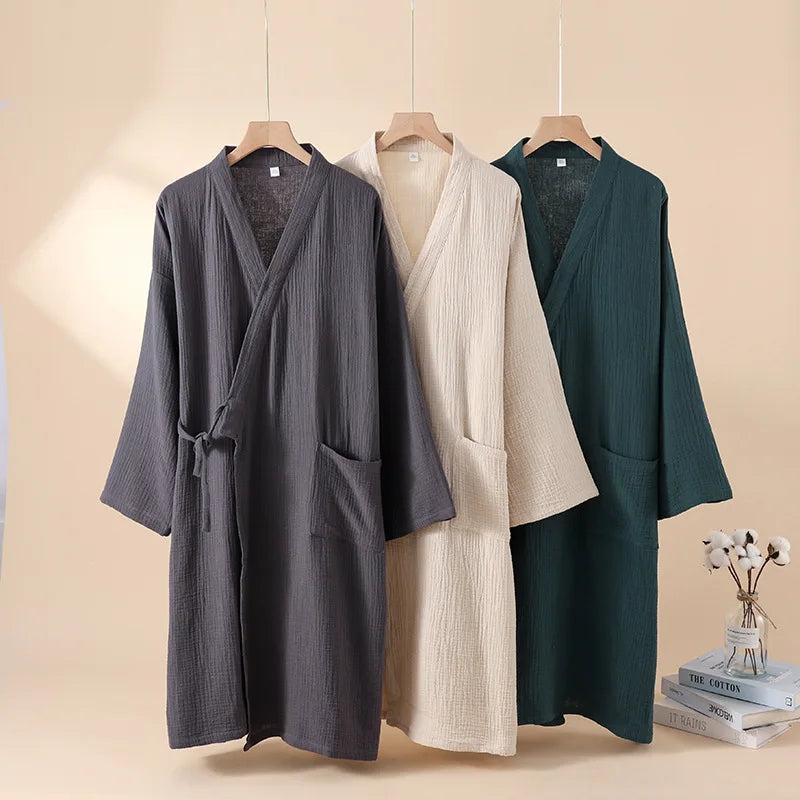 Sauna badjas - Kimono Gewaden voor Heren en Dames Nachtkleding Katoenen Garen Badjas Gebonden Vest Dunne Huiskleding Paar Gewaden