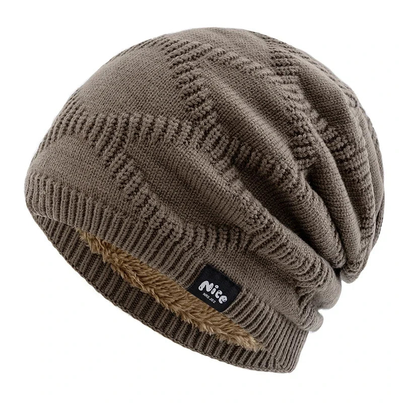Textured Knit Winter Hat with Fleece Lining – Slouchy Unisex Beanie for Cold Weather Outdoor Wear & Everyday Use | Thomler