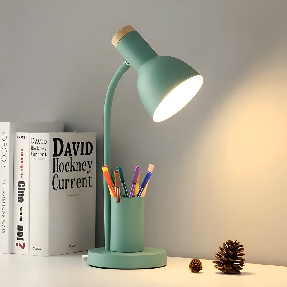 Desk Lamp Adjustable 45.0 cm (17.7") With Phone Holder Pen Storage Wrought Iron Base Task Light Study Bedroom Office | Thomler