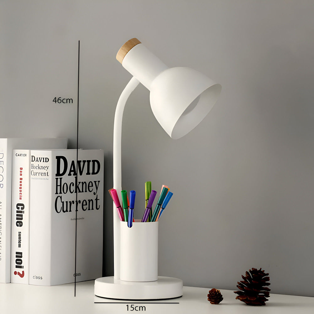 Desk Lamp Adjustable 45.0 cm (17.7") With Phone Holder Pen Storage Wrought Iron Base Task Light Study Bedroom Office | Thomler