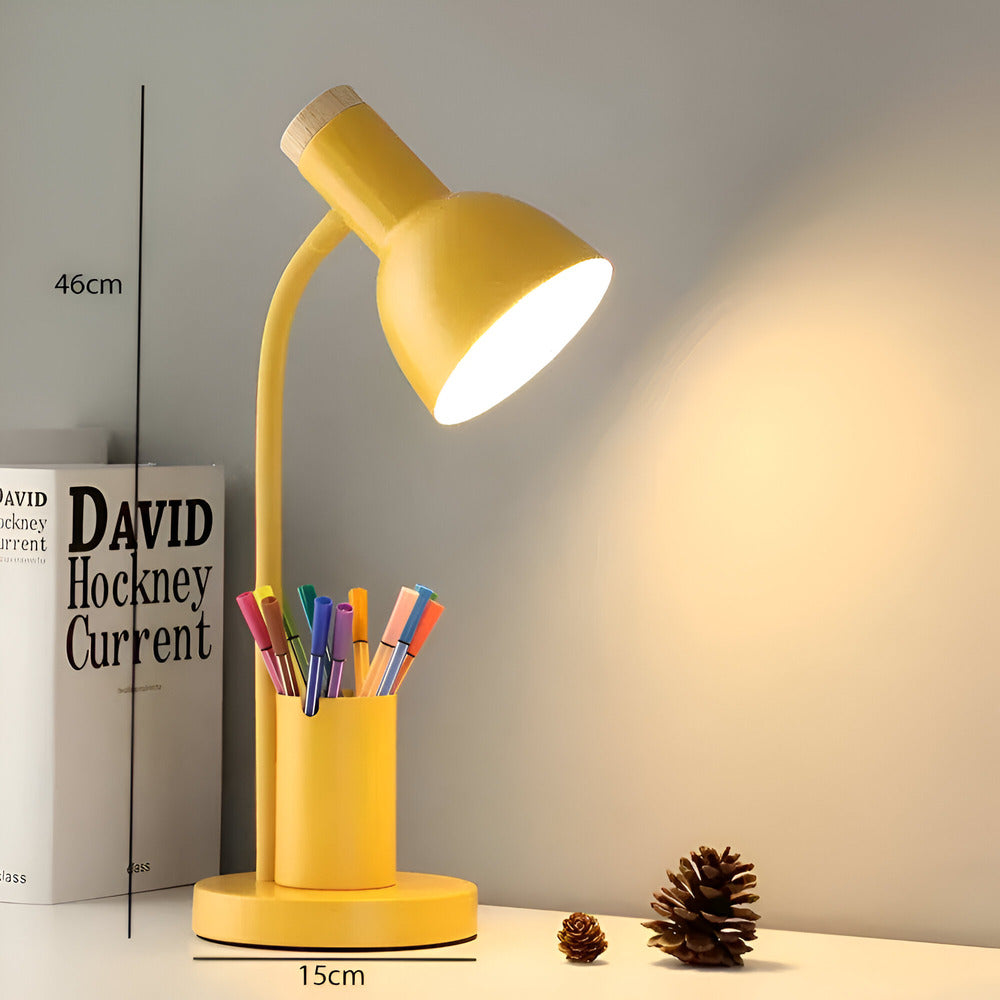 Desk Lamp Adjustable 45.0 cm (17.7") With Phone Holder Pen Storage Wrought Iron Base Task Light Study Bedroom Office | Thomler