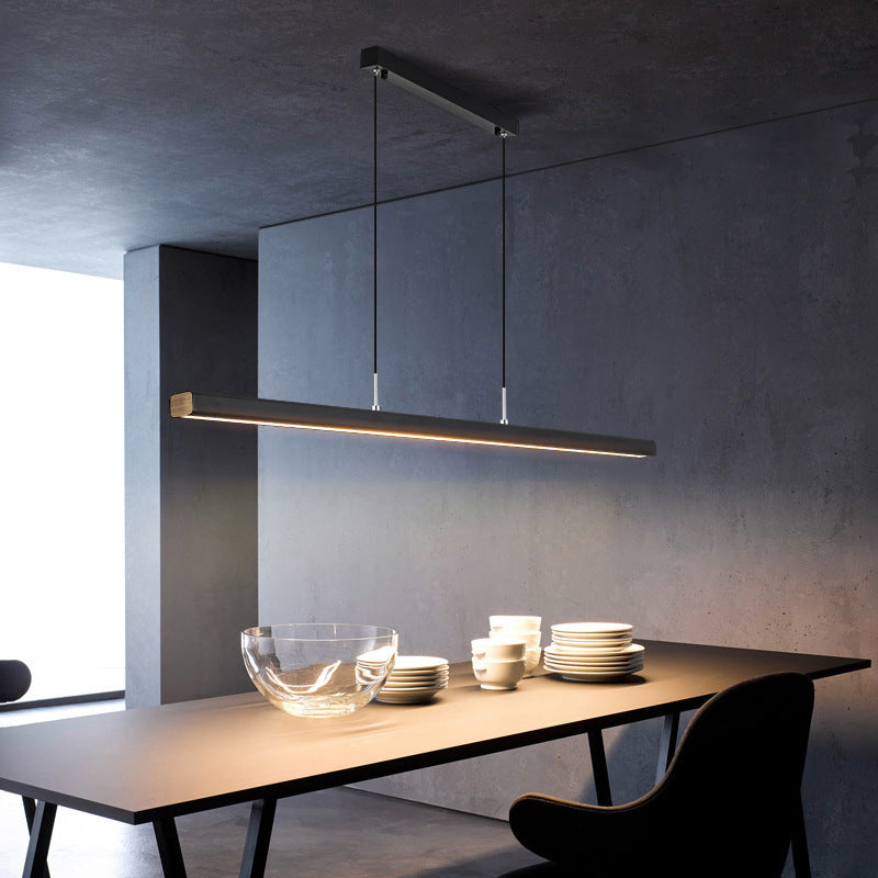 Pendant Light Wood Iron LED 120.0 cm Black Dining Table Kitchen Island Linear Hanging Ceiling Lamp | Thomler