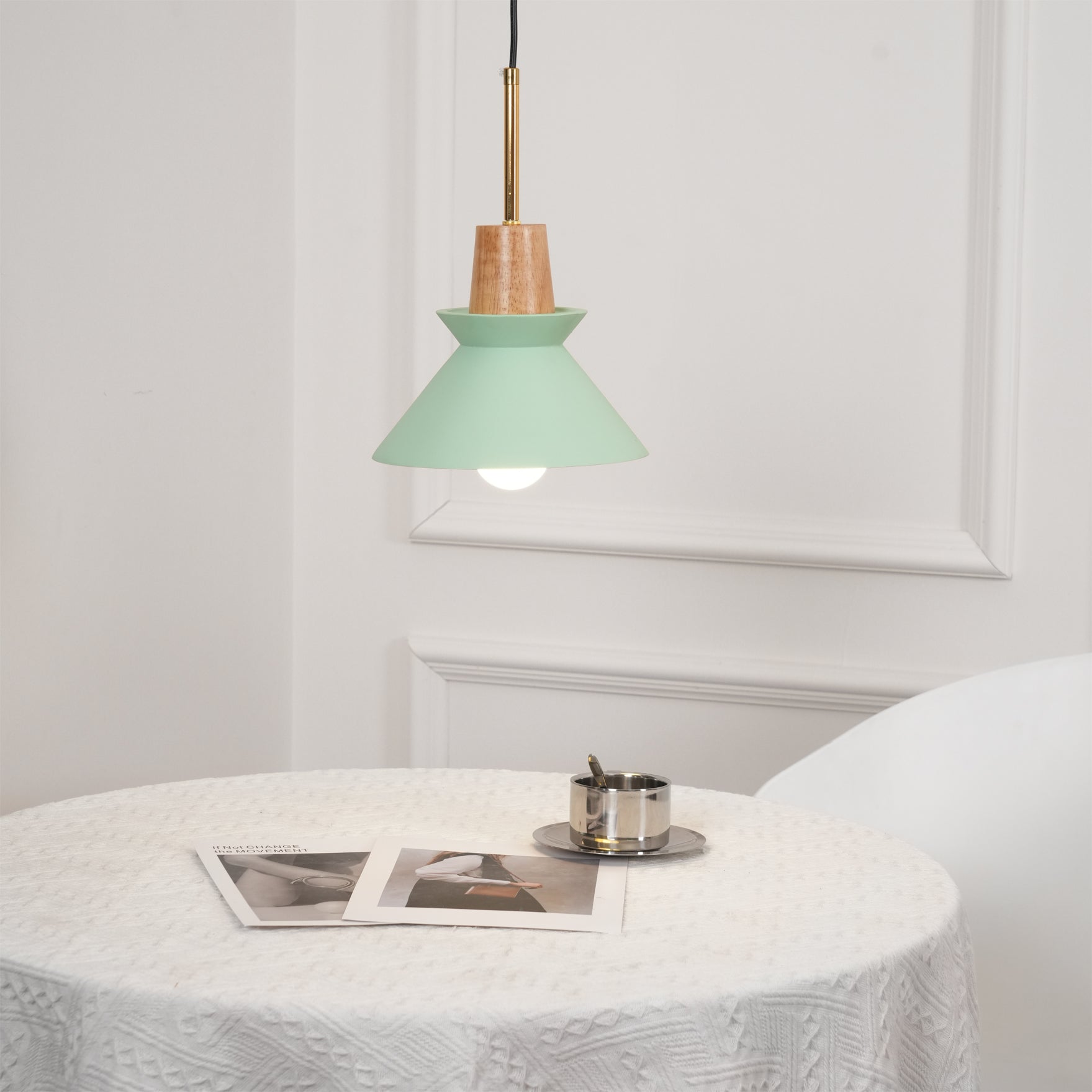 Pendant Light Resin Wood 8.7 in Dining Room Kitchen Island Hanging Ceiling Lamp Scandinavian Style | Thomler