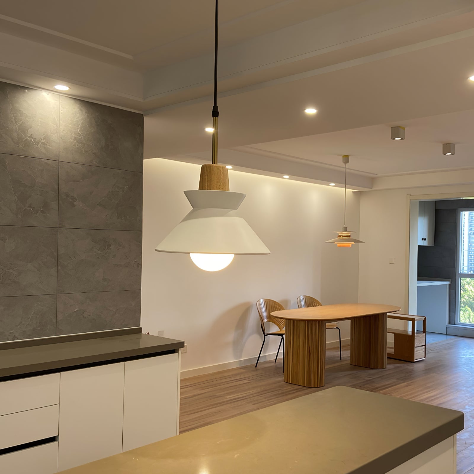 Pendant Light Resin Wood 8.7 in Dining Room Kitchen Island Hanging Ceiling Lamp Scandinavian Style | Thomler