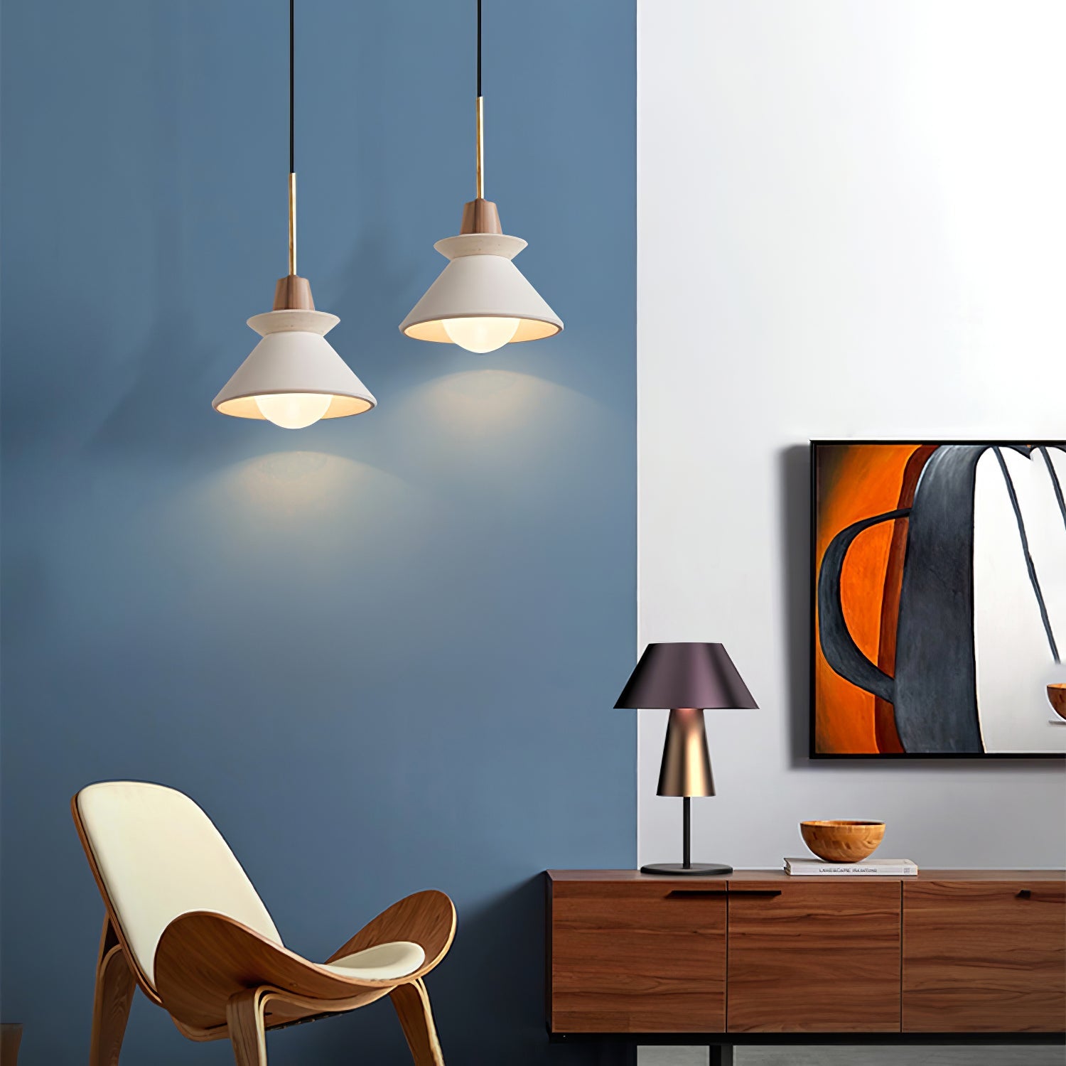 Pendant Light Resin Wood 8.7 in Dining Room Kitchen Island Hanging Ceiling Lamp Scandinavian Style | Thomler