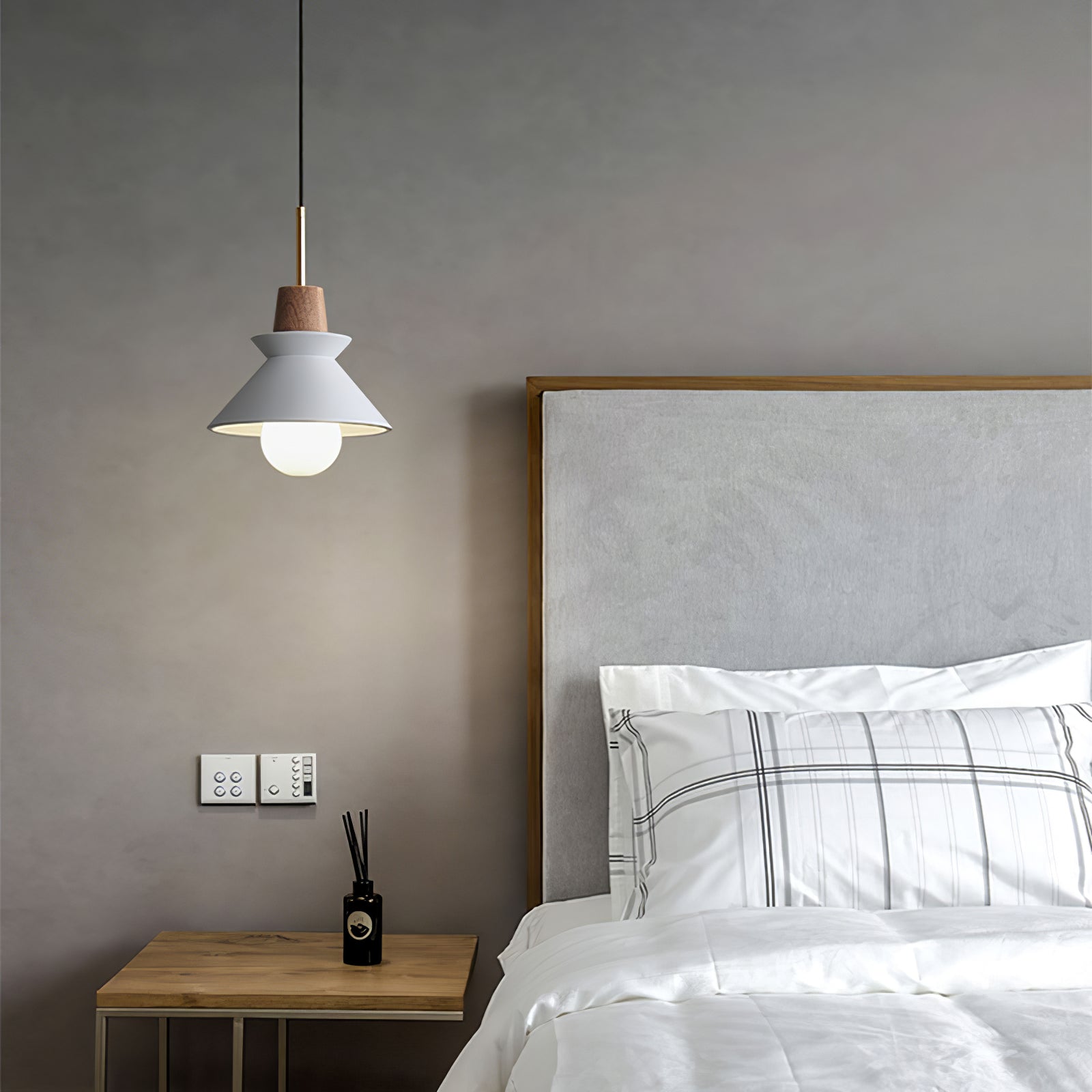 Pendant Light Resin Wood 8.7 in Dining Room Kitchen Island Hanging Ceiling Lamp Scandinavian Style | Thomler