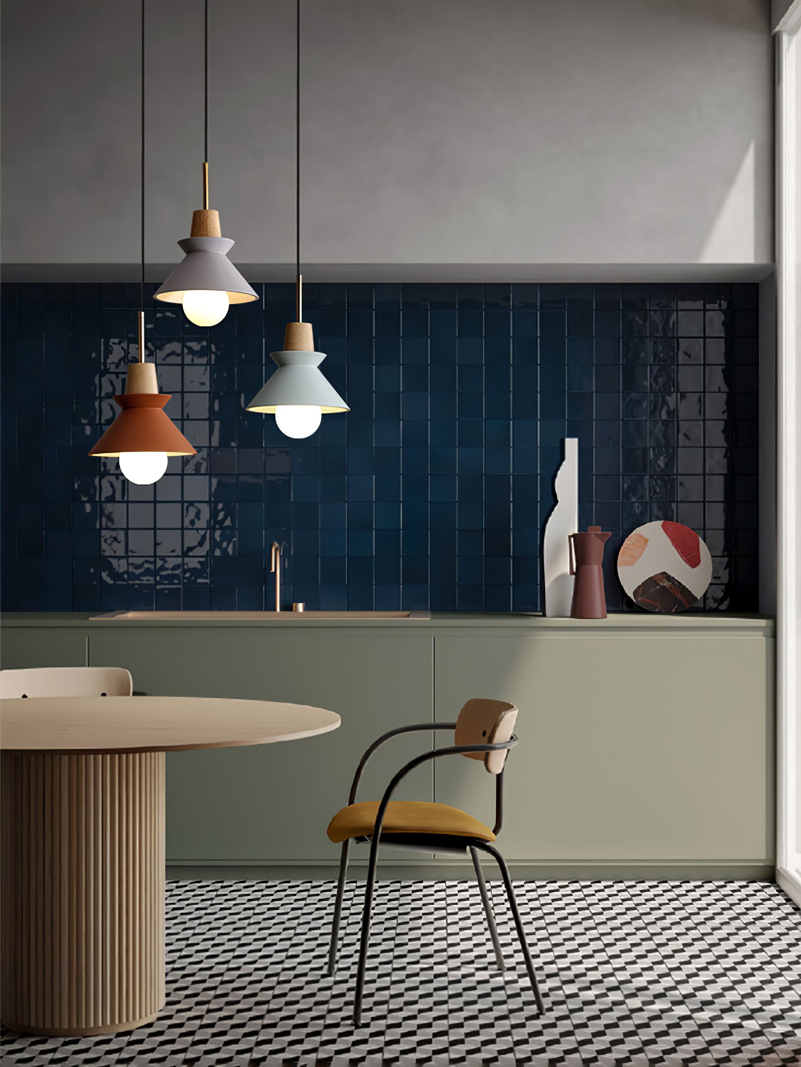 Pendant Light Resin Wood 8.7 in Dining Room Kitchen Island Hanging Ceiling Lamp Scandinavian Style | Thomler