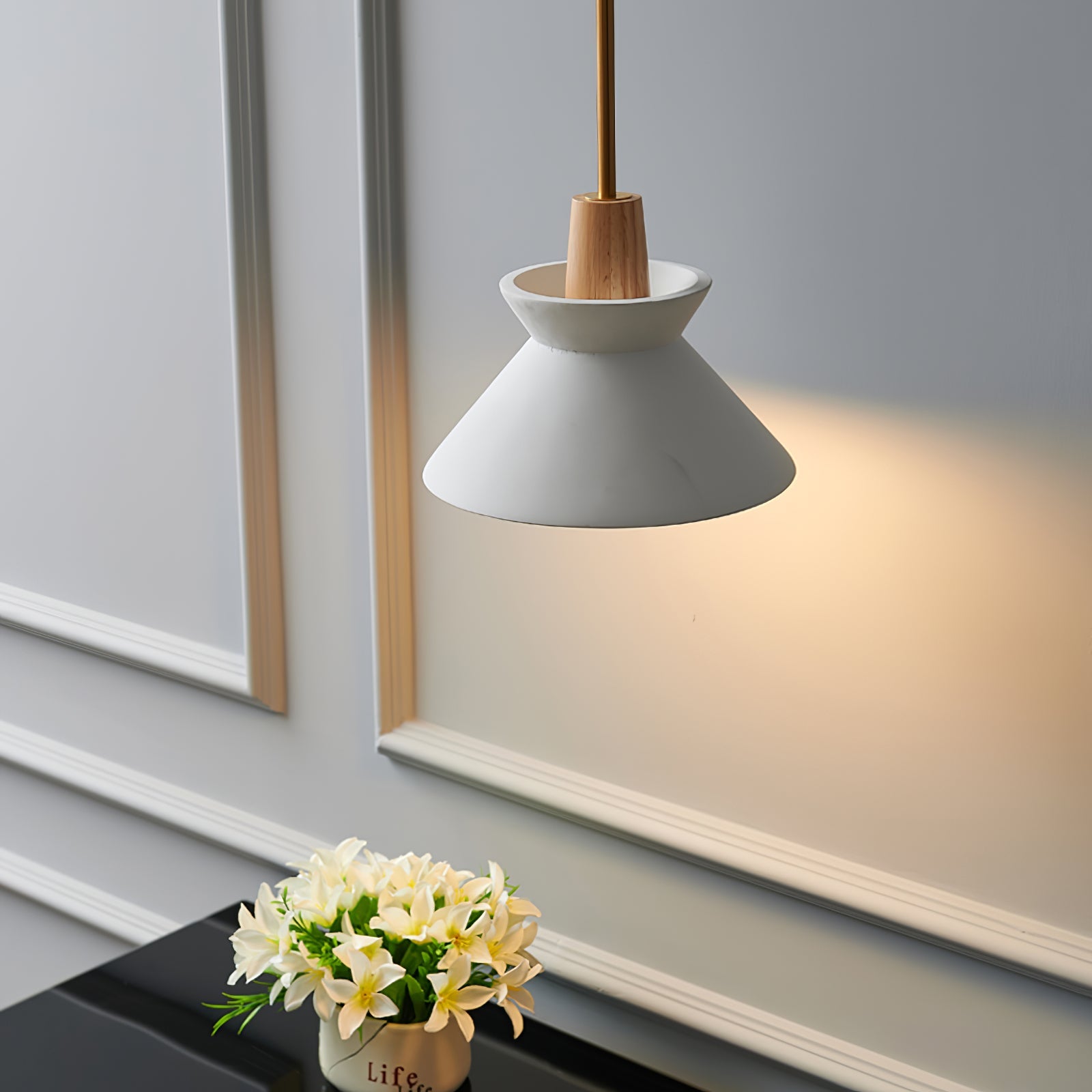 Pendant Light Resin Wood 8.7 in Dining Room Kitchen Island Hanging Ceiling Lamp Scandinavian Style | Thomler