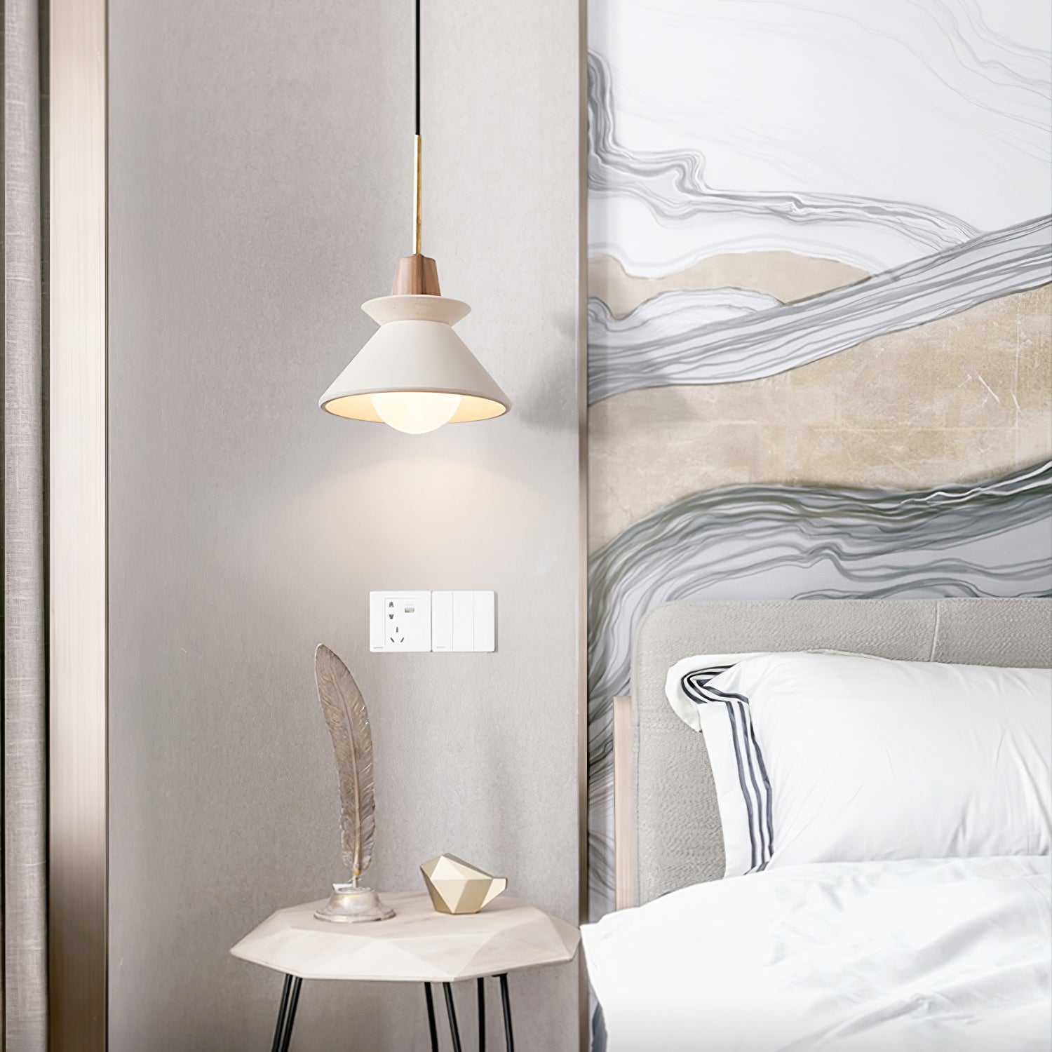 Pendant Light Resin Wood 8.7 in Dining Room Kitchen Island Hanging Ceiling Lamp Scandinavian Style | Thomler