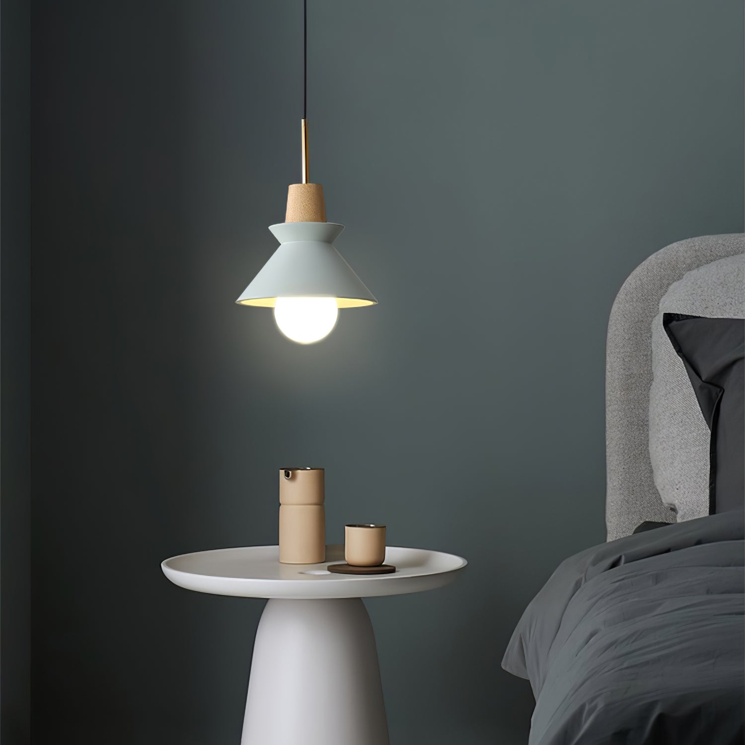 Pendant Light Resin Wood 8.7 in Dining Room Kitchen Island Hanging Ceiling Lamp Scandinavian Style | Thomler