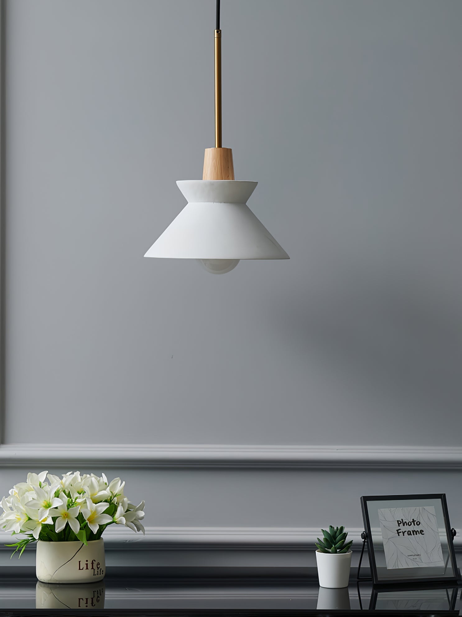 Pendant Light Resin Wood 8.7 in Dining Room Kitchen Island Hanging Ceiling Lamp Scandinavian Style | Thomler