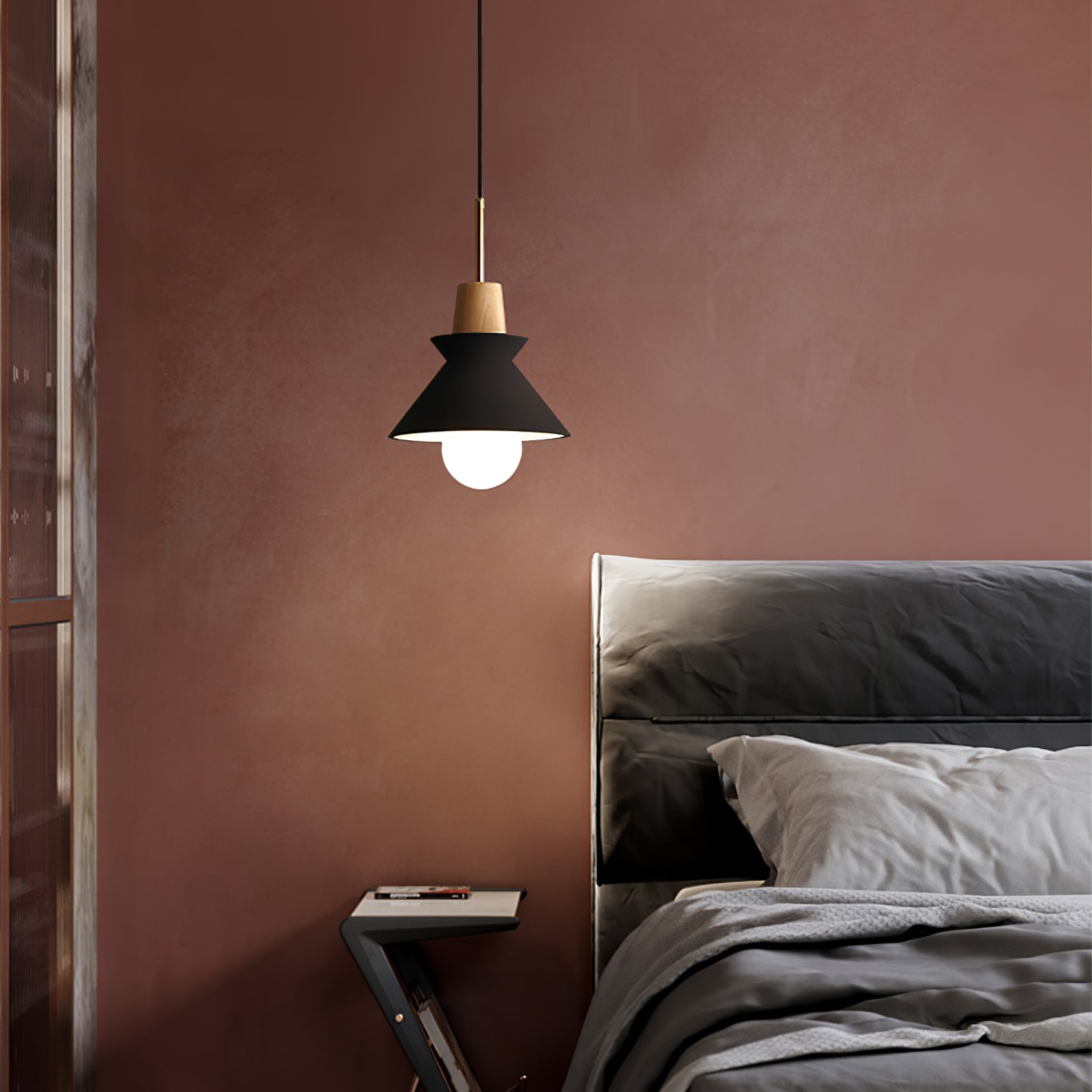 Pendant Light Resin Wood 8.7 in Dining Room Kitchen Island Hanging Ceiling Lamp Scandinavian Style | Thomler