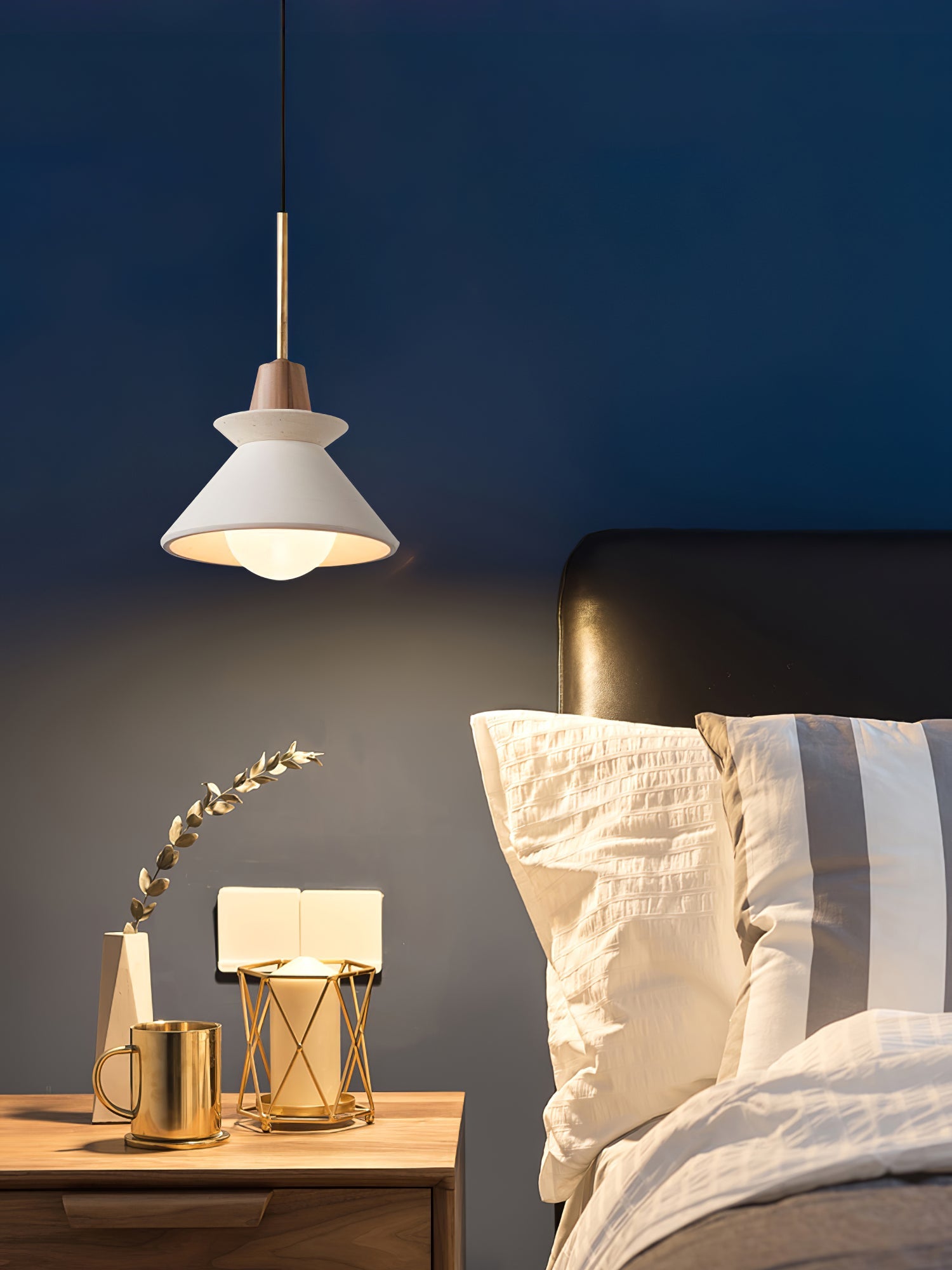 Pendant Light Resin Wood 8.7 in Dining Room Kitchen Island Hanging Ceiling Lamp Scandinavian Style | Thomler