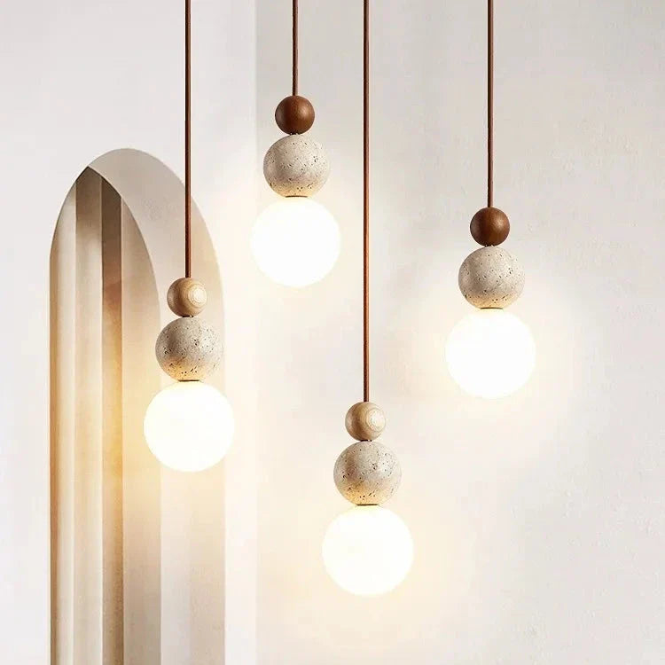 Pendant Light Stone 4.7 in Cream LED Bedside Bedroom Hanging Ambient Minimalist Ceiling Lamp | Thomler