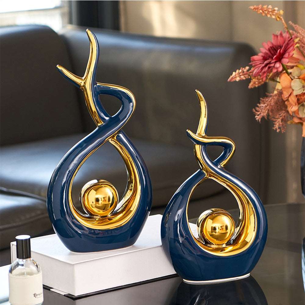 Decorative Sculpture Ceramic 31.0 cm Green Gold Modern Living Room Abstract Art Ornament Table Cabinet Decor | Thomler