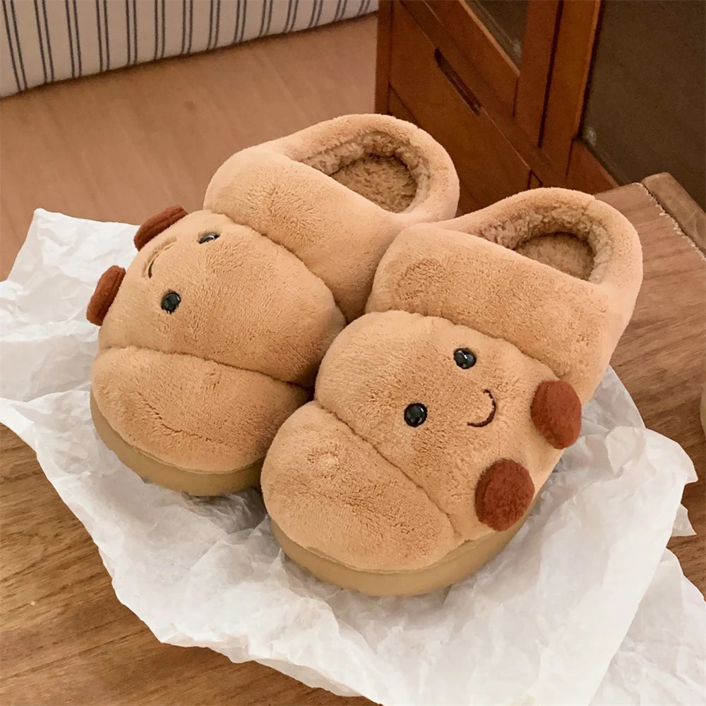 Fluffy Croissant Slippers for Women & Men – Soft Plush Indoor House Shoes with Non-Slip Sole | Thomler
