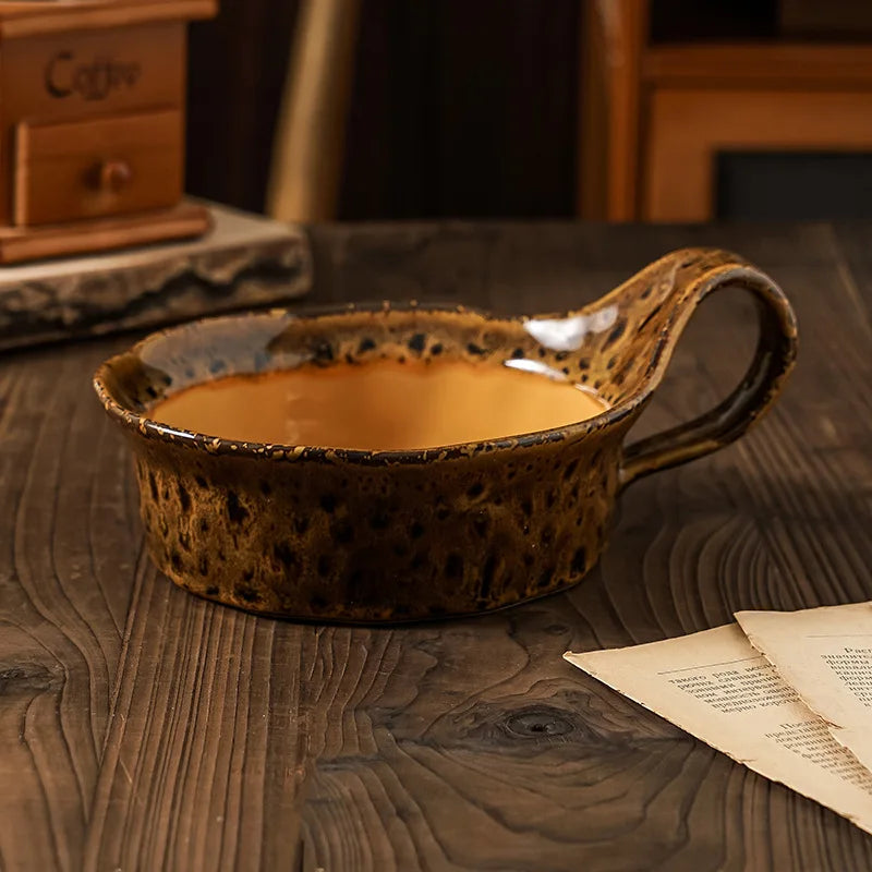 Breakfast Bowl Stoneware 6 in Rustic Ceramic Handled Dining Table Soup Salad Oatmeal Bowl | Thomler
