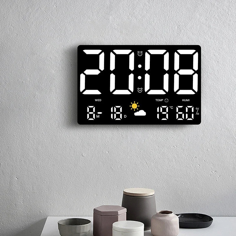 Digital Wall Clock LED 24.8 cm Colour Weather Display Bedroom Office Desk Alarm Clock Remote Control | Thomler