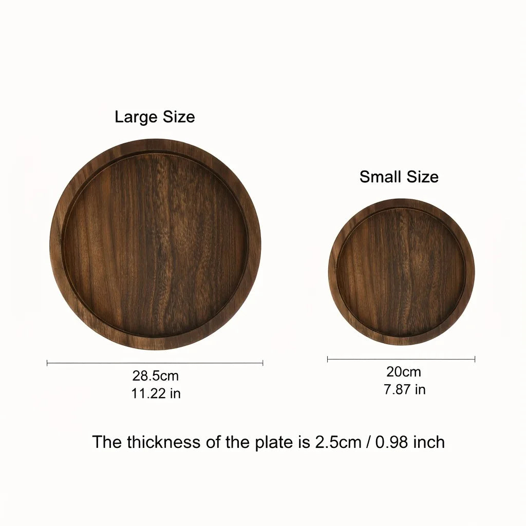 Decorative Tray Solid Wood 28.5 cm Round Brown Coffee Table Centrepiece Farmhouse Serving Tray Kitchen Counter Styling | Thomler