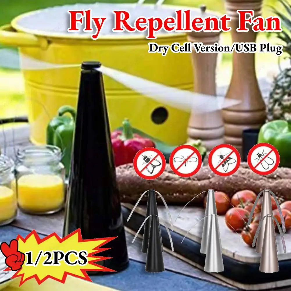 Tabletop Insect Deterrent Fan with Holographic Blades for Outdoor Dining & Picnics, Battery or USB Powered Fly Repeller for BBQ Parties | Thomler