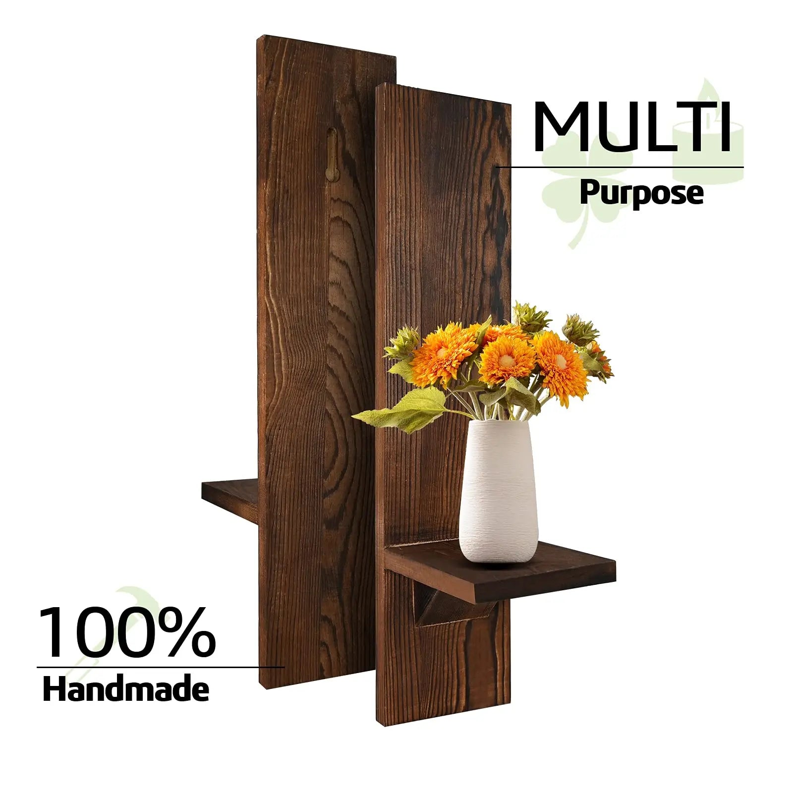 Wall Candle Holder Wood 38.0 cm Rustic Brown Indoor Outdoor Farmhouse Decor Set Of 2 Mounted Sconces | Thomler