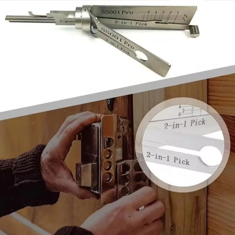 Locksmith Dual-Function Decoder and Pick Tool Stainless Steel Hook for Pin Tumbler Entry Work Professional Technician Key Reading Instrument | Thomler