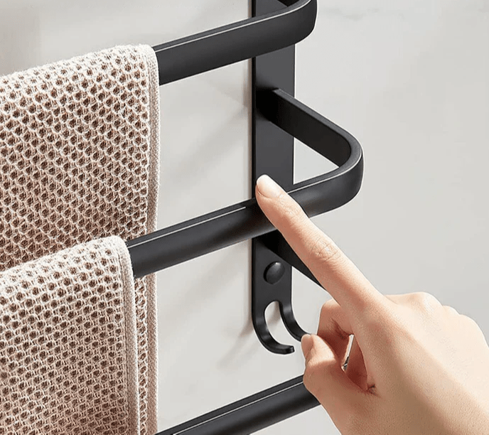 Towel Rack Aluminium 60.0 cm Black Wall Mounted Bathroom 3 Bar Towel Holder Drying Rail Organiser Storage | Thomler