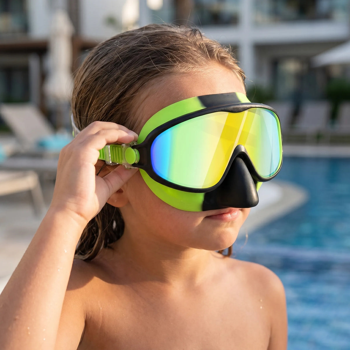 Kids Swimming Goggles with Full Face Coverage & Nose Guard for Learn-to-Swim, Pool Training | Thomler