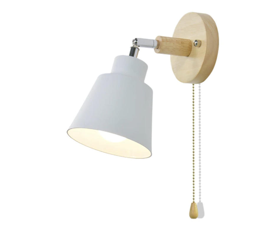 Swivel Sconce with Chain Pull and Wood Accent for Focused Task Lighting in Bedroom, Hallway or Reading Nook – 180° Rotation | Thomler