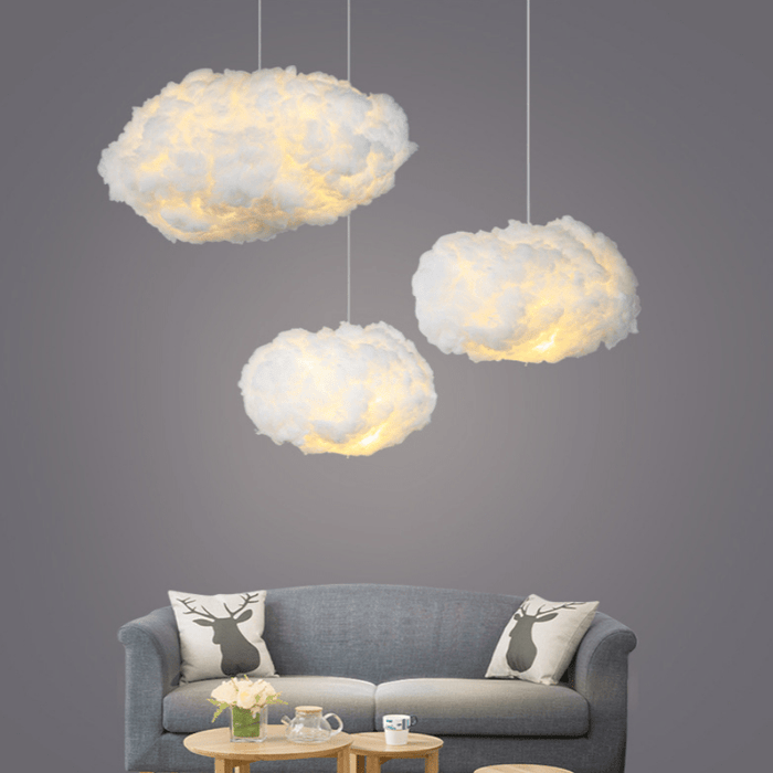 Cotton Cloud Hanging Pendant Light for Bedroom & Nursery | Soft White Glow Ceiling Fixture | Modern Fluffy Kids Room Decor | Winter Sky | Thomler