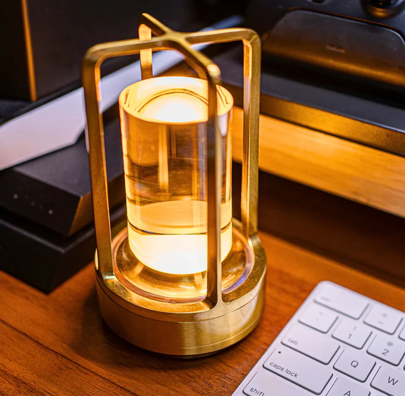 Table Lamp PVC Metal 7 in Cordless Crystal Accent Light Portable Bedroom Living Room Decorative Night Lamp | Thomler