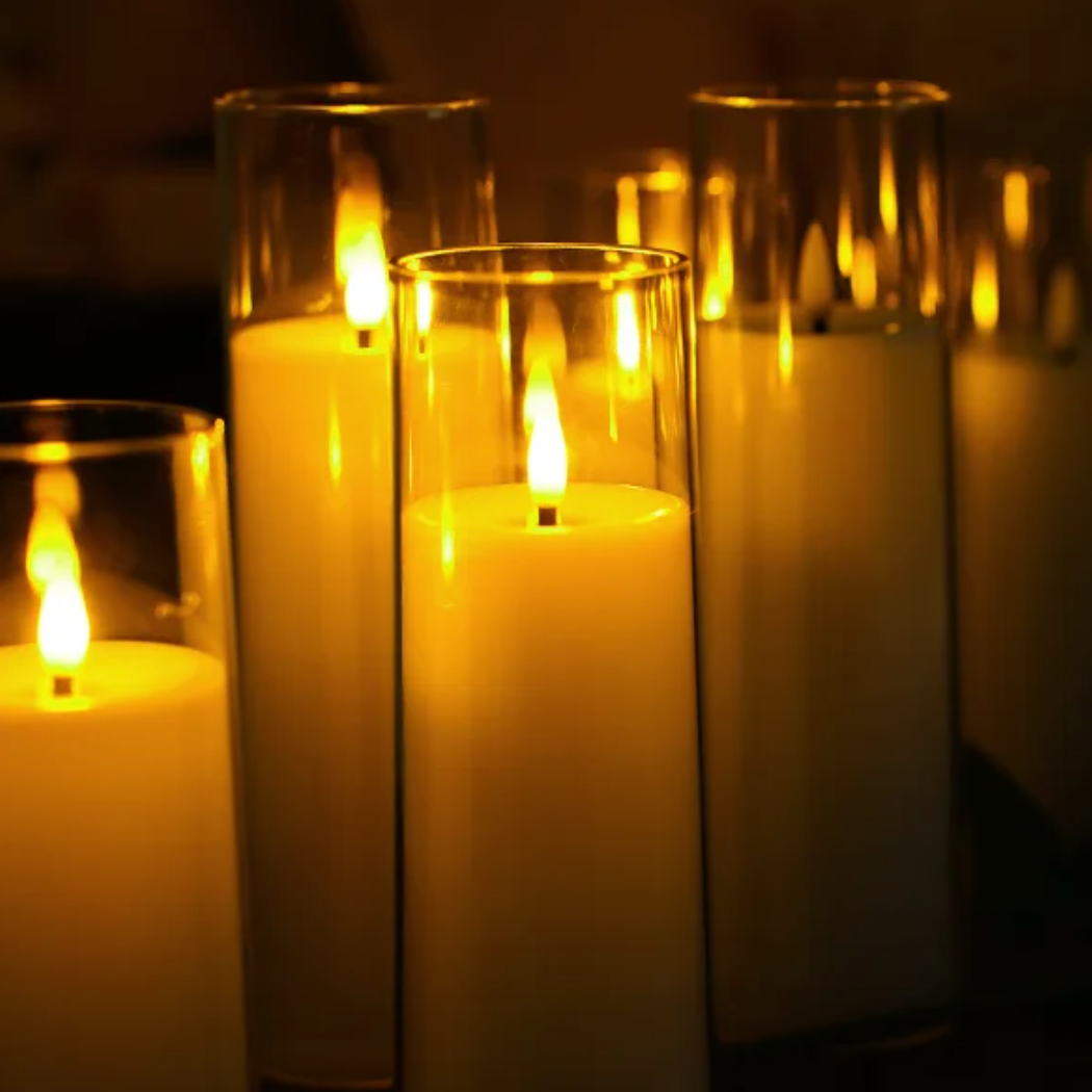 Flameless Candle Acrylic 9 in 9-Piece Set LED Remote Controlled Home Decor Ambient Lighting | Thomler