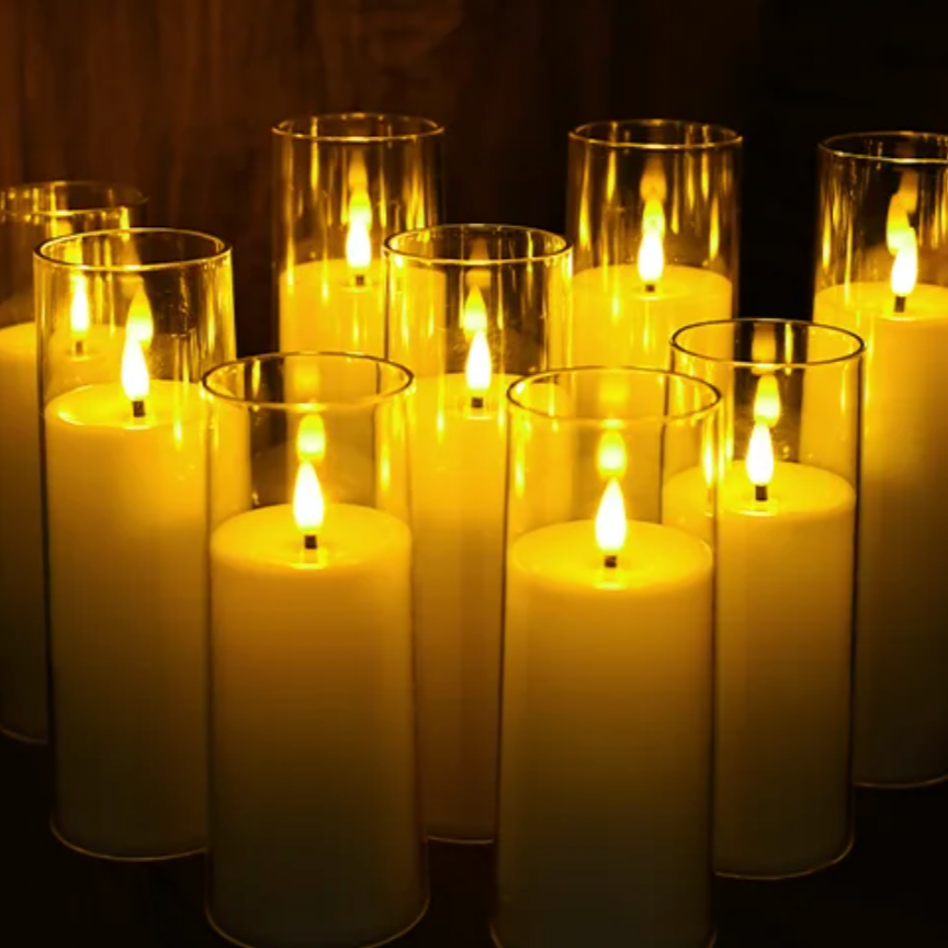 Flameless Candle Acrylic 9 in 9-Piece Set LED Remote Controlled Home Decor Ambient Lighting | Thomler