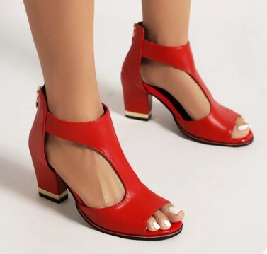 Women's Block Heel Strappy Sandals Open Toe Cutout Design Zip-Back for Summer Weddings Black Pink White Red Beige Sizes US 5-10 | Thomler