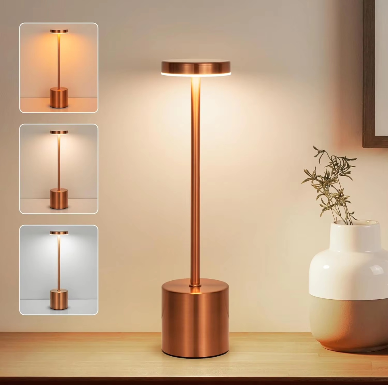 Table Lamp Aluminium 34.0 cm USB Rechargeable Bedroom Restaurant Touch Dimmable Wireless LED Nightstand Desk Light | Thomler