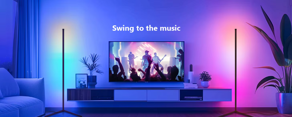 Floor Lamp Aluminium 150.0 cm (59.1") RGB Corner Living Room Ambient Lighting App Controlled Music Sync Mood Light | Thomler