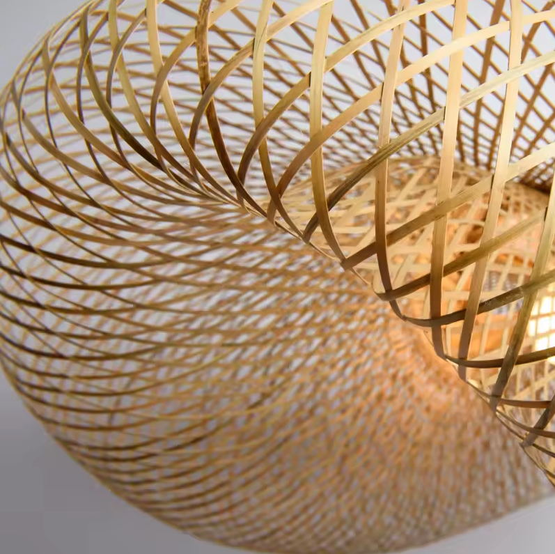 Pendant Light Bamboo 80.0 cm Natural Dining Room Living Space Japandi Hanging Ceiling Lamp Handwoven Open Weave E27 | Thomler