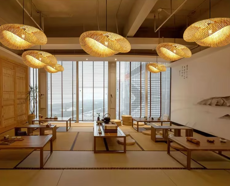 Pendant Light Bamboo 80.0 cm Natural Dining Room Living Space Japandi Hanging Ceiling Lamp Handwoven Open Weave E27 | Thomler