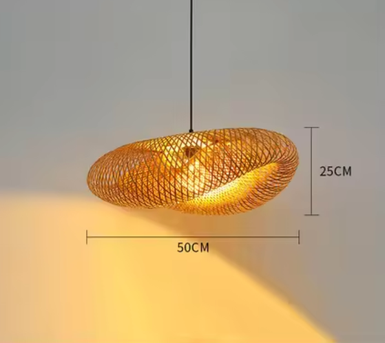 Pendant Light Bamboo 80.0 cm Natural Dining Room Living Space Japandi Hanging Ceiling Lamp Handwoven Open Weave E27 | Thomler