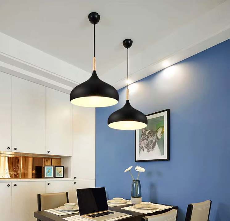 Pendant Light Aluminium 24.0 cm Wooden Accent Dining Room Kitchen Island Scandinavian Hanging Ceiling Lamp Adjustable Cord | Thomler