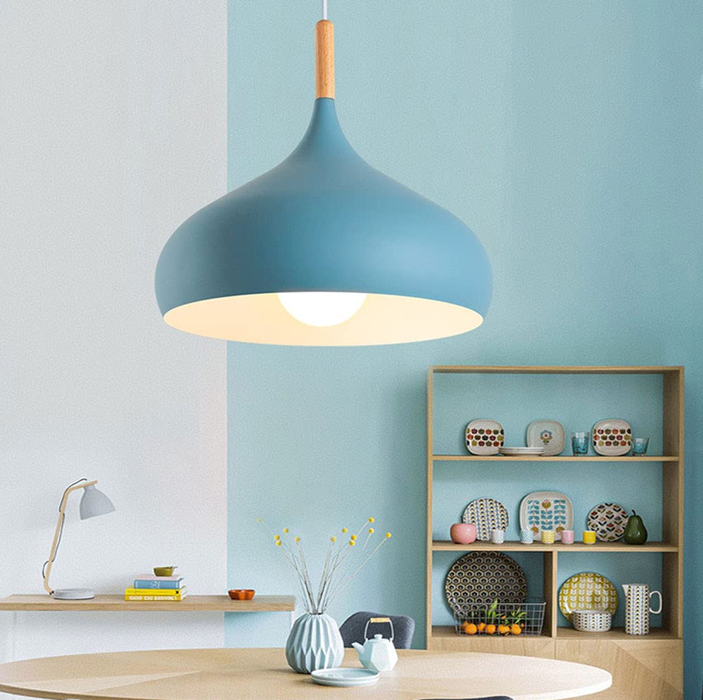 Pendant Light Aluminium 24.0 cm Wooden Accent Dining Room Kitchen Island Scandinavian Hanging Ceiling Lamp Adjustable Cord | Thomler