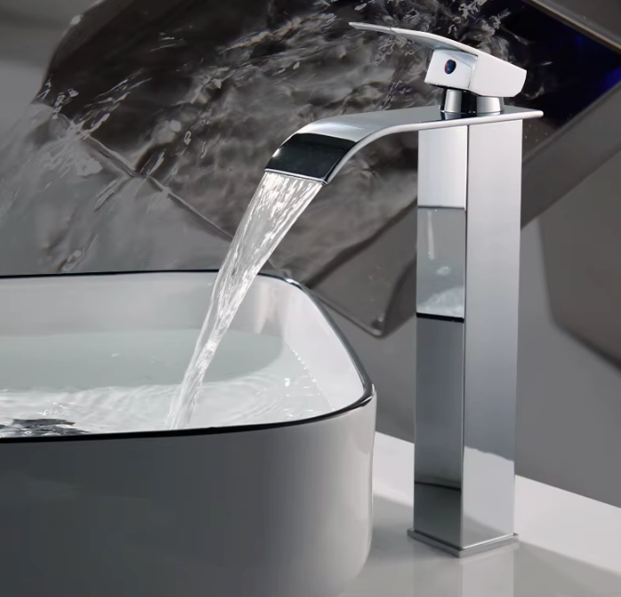 Washbasin Faucet Stainless Steel 25.0 cm 9.8" Waterfall Bathroom Basin Mixer Tap Deck Mounted Single Hole Hot Cold | Thomler
