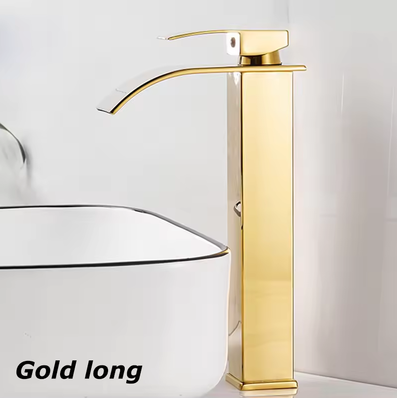Washbasin Faucet Stainless Steel 25.0 cm 9.8" Waterfall Bathroom Basin Mixer Tap Deck Mounted Single Hole Hot Cold | Thomler