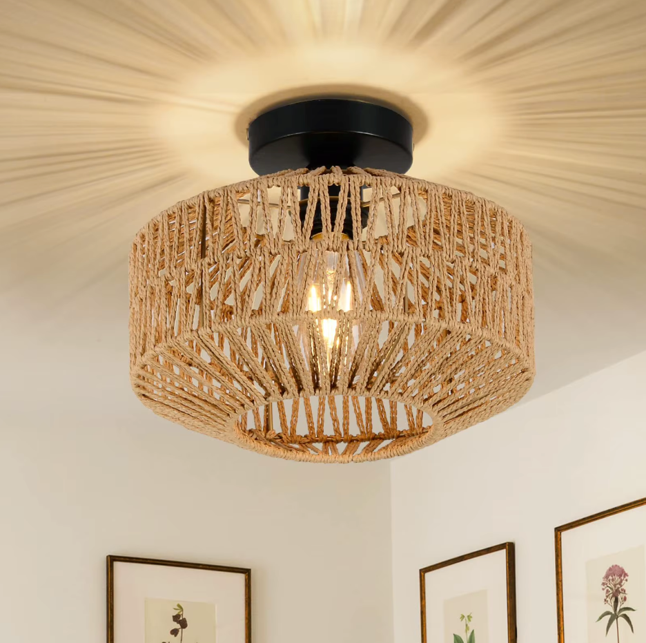 Pendant Lamp Rattan Hand Woven E27 Brown Living Room Dining Room Ceiling Light Boho Scandinavian Rustic Hanging Fixture | Thomler
