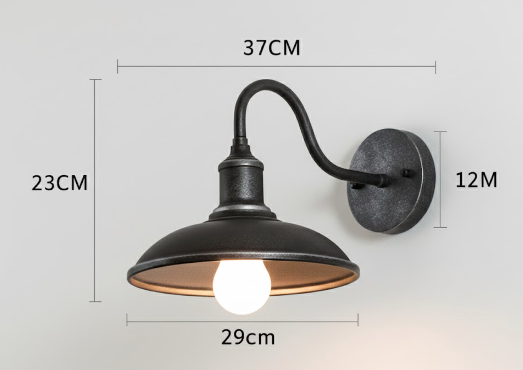 Wall Lamp Iron 37.0 cm Black Outdoor Garden Patio Industrial Vintage Facade Entrance LED Lighting Fixture | Thomler