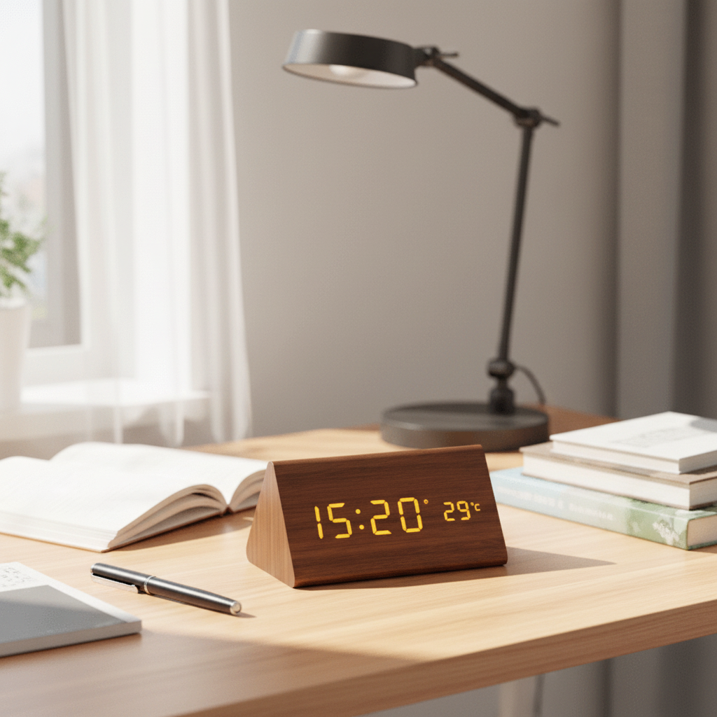 Voice-Activated Wooden LED Clock – Natural Grain Display for Bedroom or Living Room | Thomler